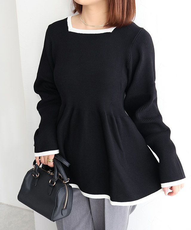 配色ペプラムニット