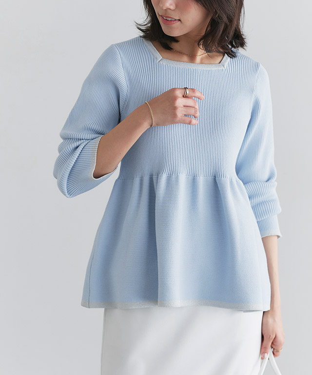 配色ペプラムニット