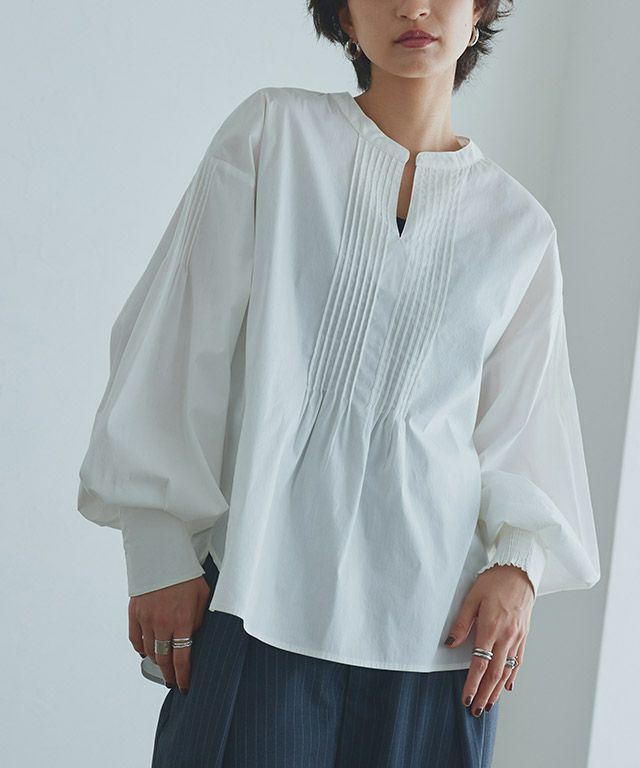 [RASW]キーネックボリュームスリーブブラウス
