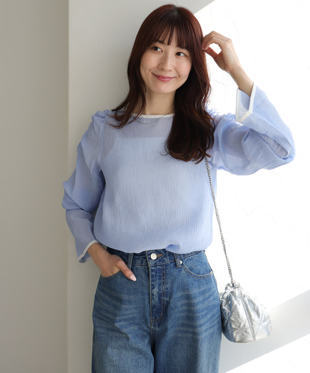 163cm / サックス×アイボリー / M