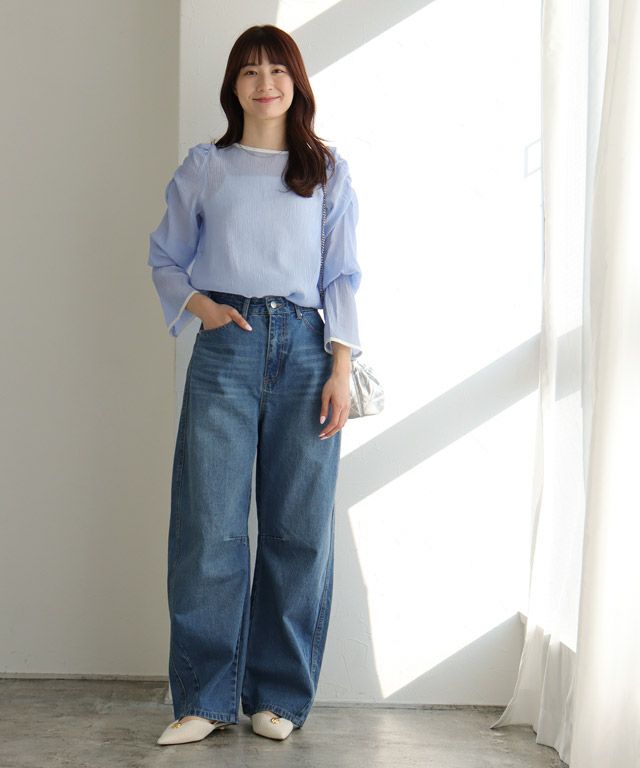 163cm / サックス×アイボリー / M