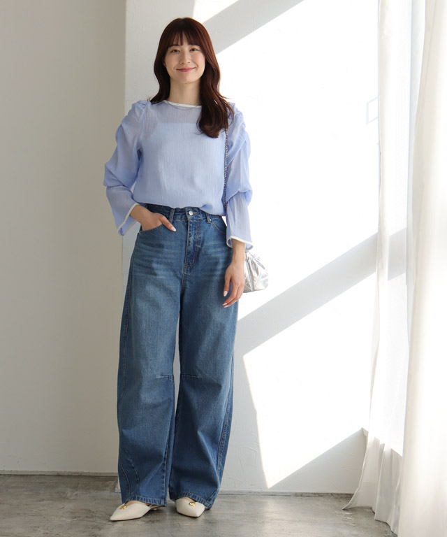 163cm / サックス×アイボリー / M