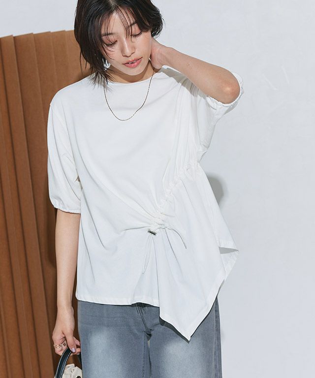美品 ADORE フリンジ カットソー トップス 白 切替 ドッキング ホワイト シャーリングドッキングフレンチスリーブカットソー通販