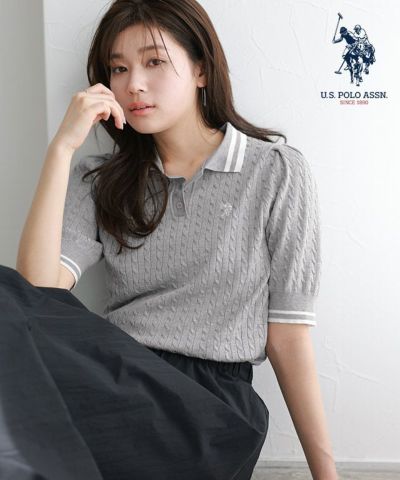 【U.S.POLO ASSN.】配色デザインポロニット【Pierrot】