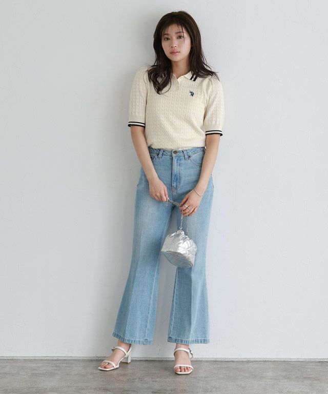 166cm / アイボリー×ネイビー / M