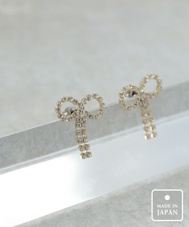 ビジューリボンピアス