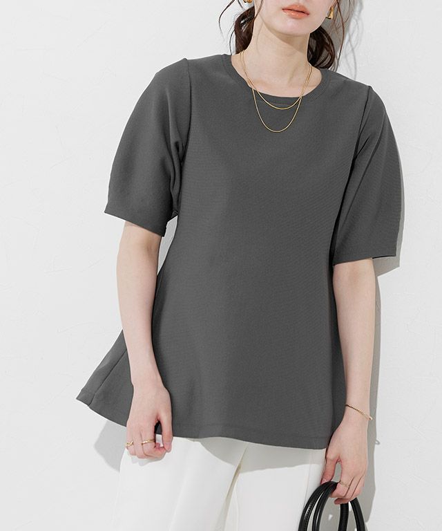 構築袖ペプラムニット