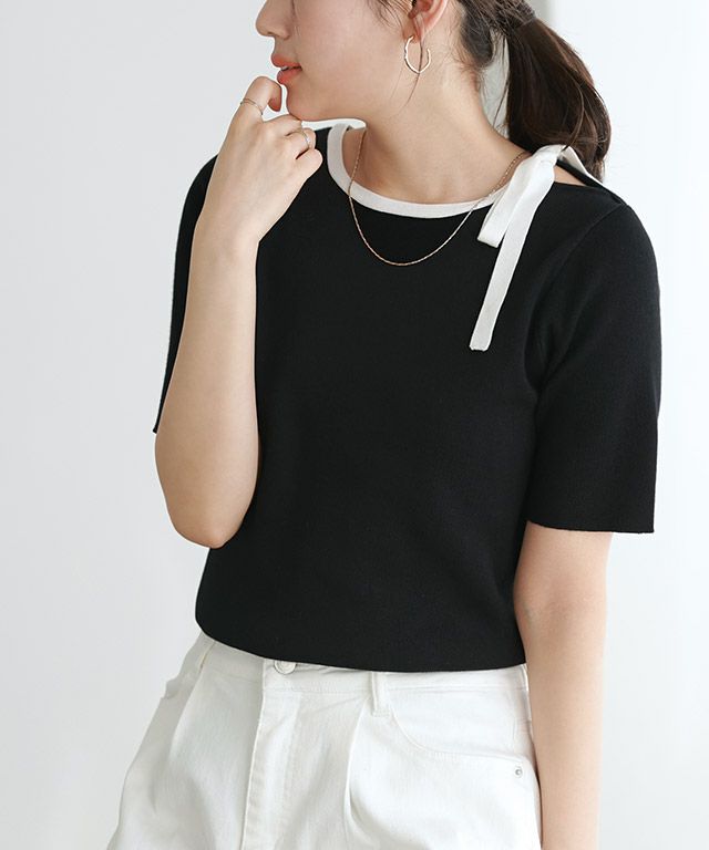 リボンデザインニットプルオーバー