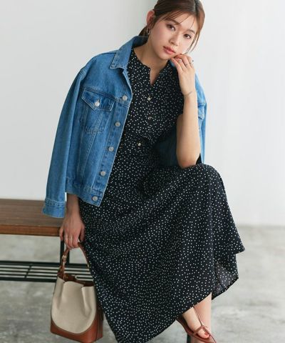 ピンタックデザインドットワンピース [送料無料]
