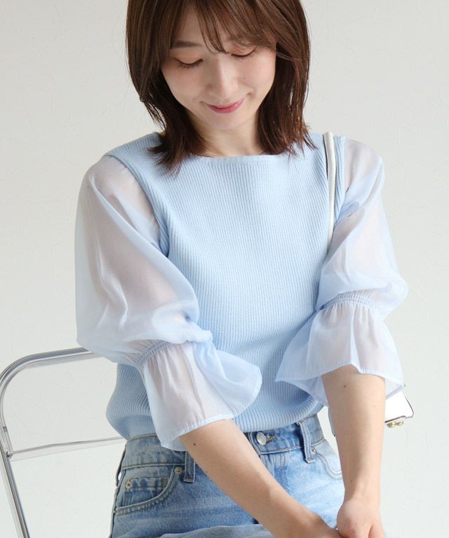 163cm / ボートネック / ライトブルー / M