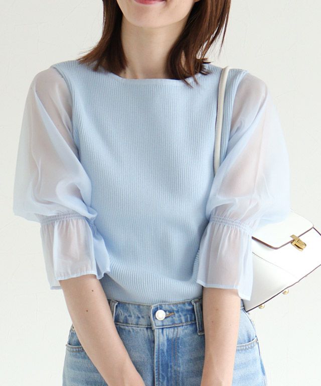 163cm / ボートネック / ライトブルー / M