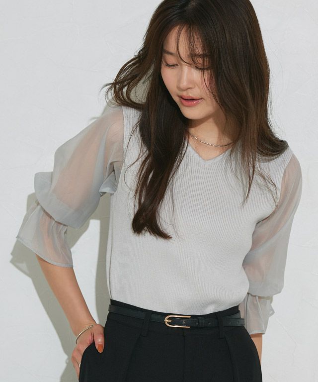 166cm / Vネック / グレー / M