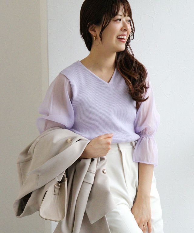 157cm / Vネック / ラベンダー / M