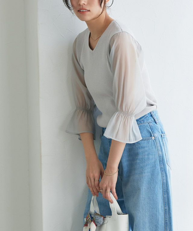 167cm / グレー / Vネック / M