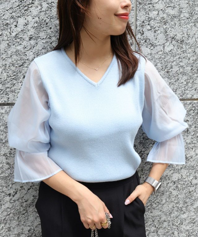 150cm / Vネック / ライトブルー / M