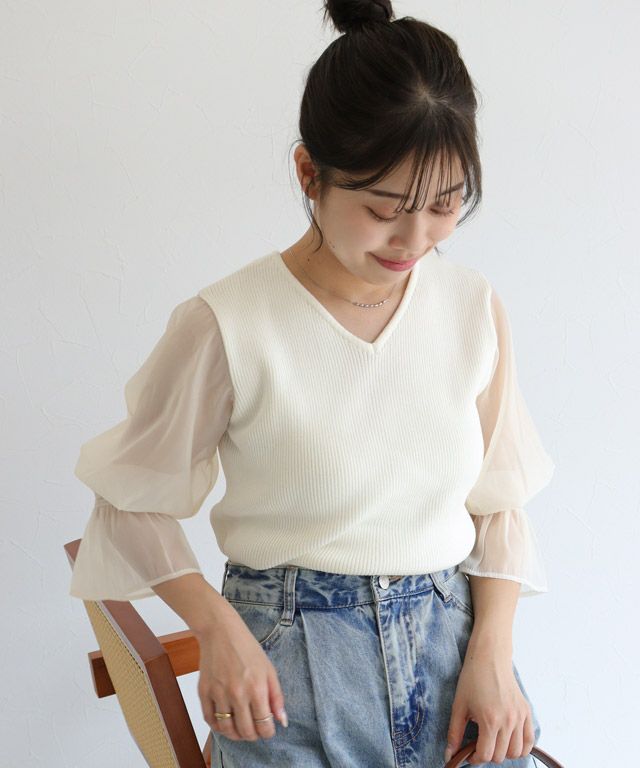 150cm / Vネック / オフホワイト / M