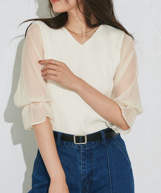 166cm  / Vネック / オフホワイト / M