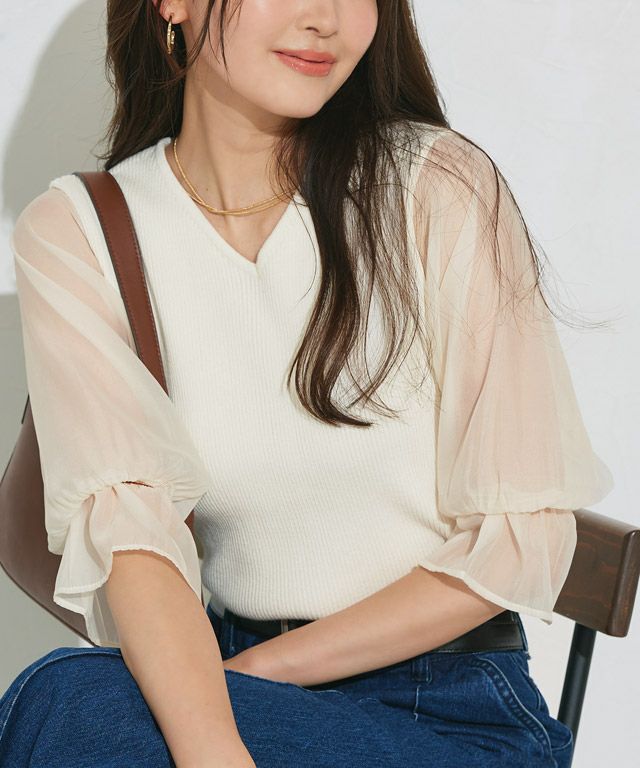 166cm  / Vネック / オフホワイト / M