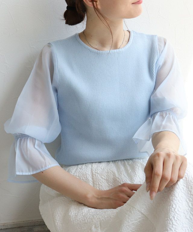 163cm/ ライトブルー / クルーネック / M
