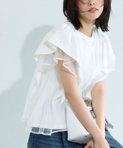 【予約】チュールドッキングフレアコットンTシャツ【Pierrot】【5月中旬頃より順次発送】