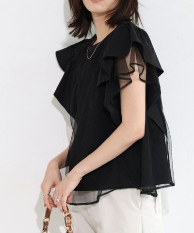 チュールドッキングフレアコットンTシャツ【Pierrot】