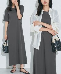 袖が選べるテレコリブワンピース