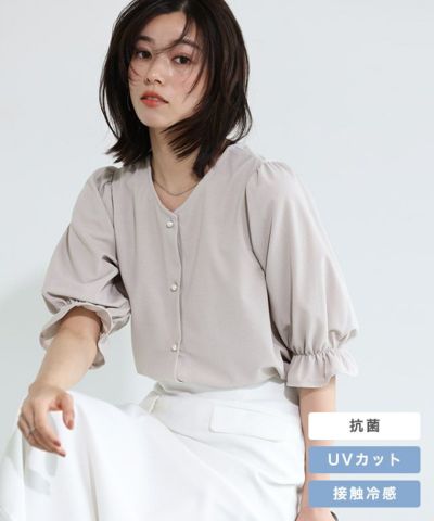 2wayパールボタンキャンディースリーブTブラウス【Pierrot】 ◆送料無料
