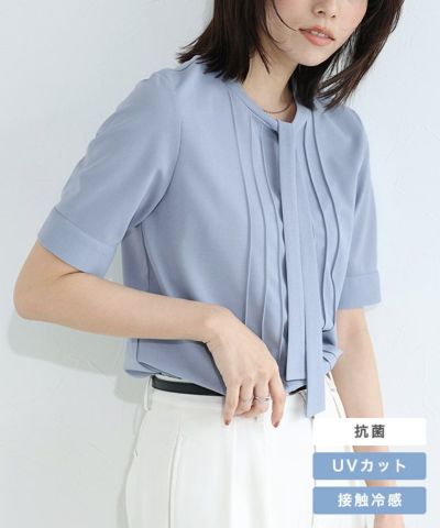 ピンタックタイデザインTブラウス【UVカット・接触冷感】【Pierrot】 ◆送料無料