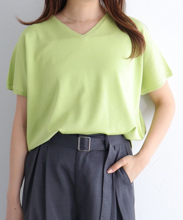 157cm / ライム / Vネック / M