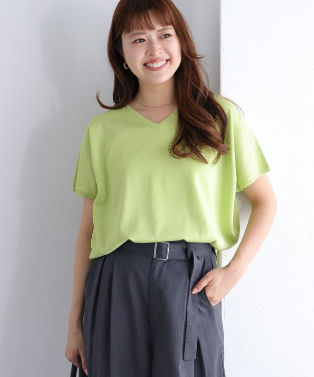 157cm / ライム / Vネック / M