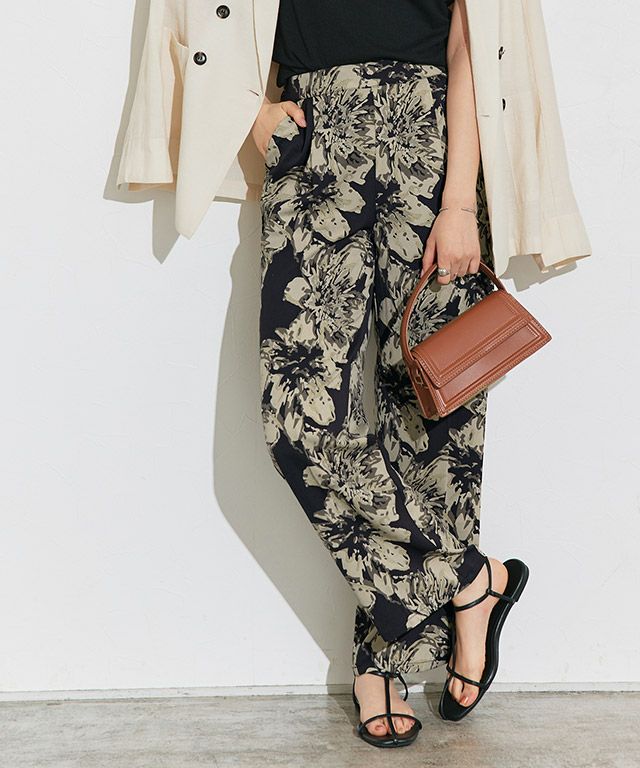 ボタニカル柄ラフストレートパンツ