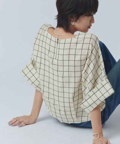 [RASW]シアーチェックドルマンブラウス