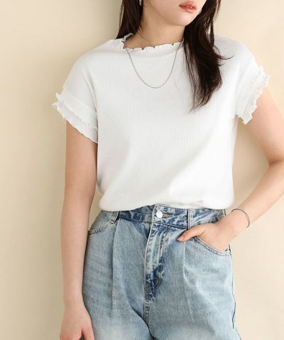 コットンリブメローフレンチTシャツ【Pierrot】