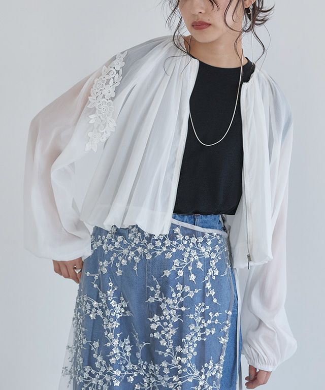 レース刺繍バルーンショートブルゾン