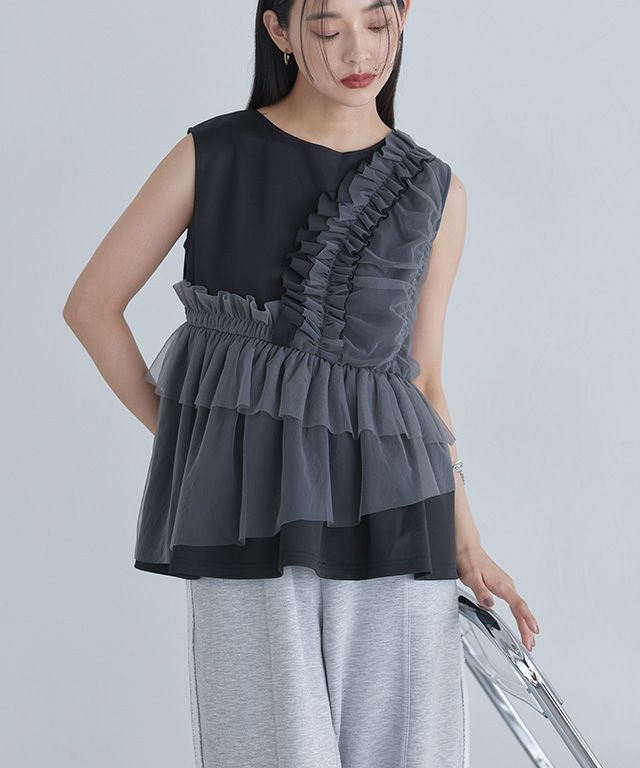 163cm / ブラック×グレー / M