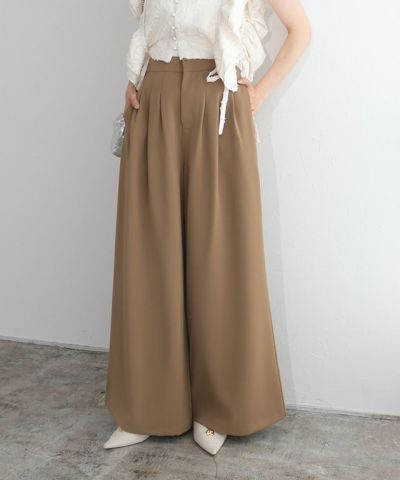 [ECLAM]タックデザインワイドパンツ
