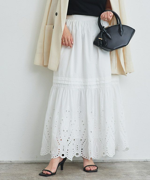 エンブロイダリーレースギャザースカート