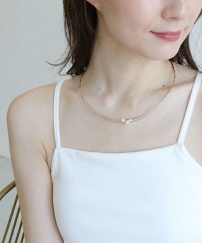3パールアクセントワイヤーネックレス［Pierrot］