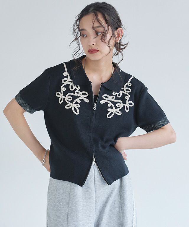 163cm / ブラック×アイボリー / F