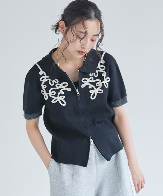 163cm / ブラック×アイボリー / F