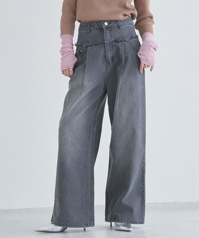 [ECLAM] フリンジデザインデニムパンツ