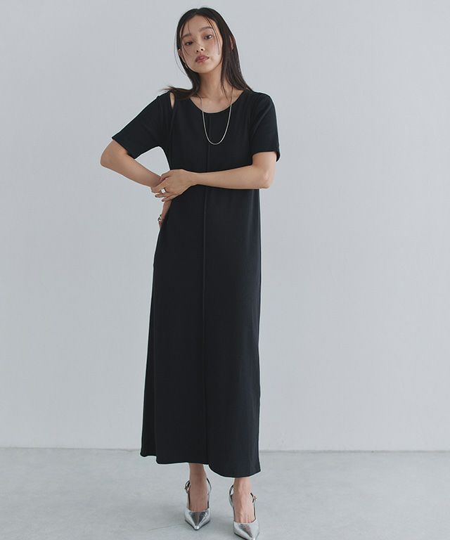 [ECLAM] リブカットソーレイヤード風ワンピース