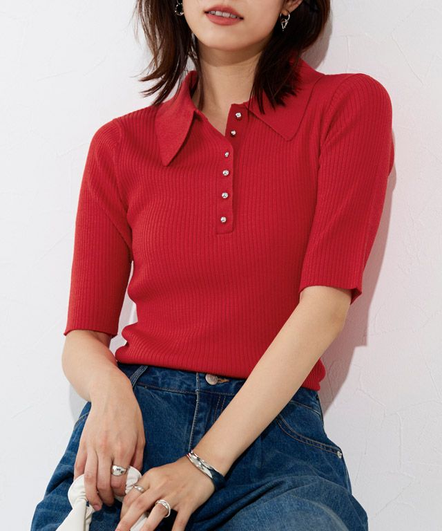 167cm / スタッズボタン / レッド / M