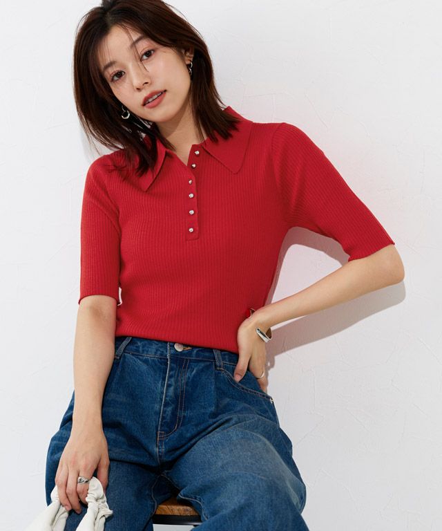 167cm / スタッズボタン / レッド / M