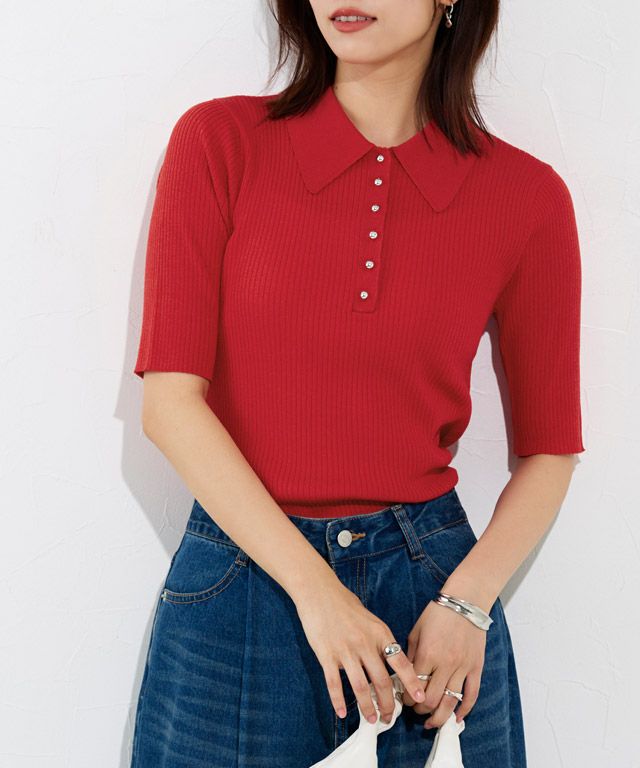 167cm / スタッズボタン / レッド / M