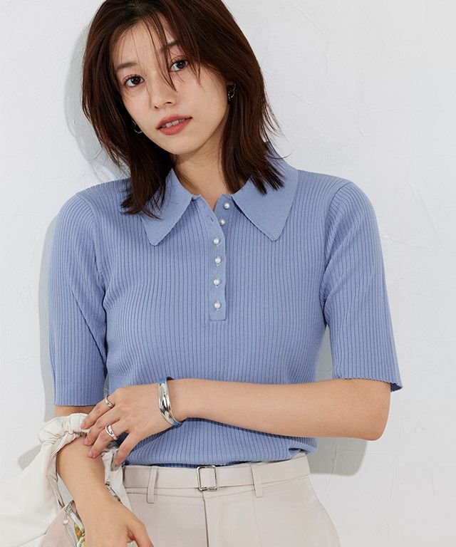 167cm / パールボタン / ブルー / M