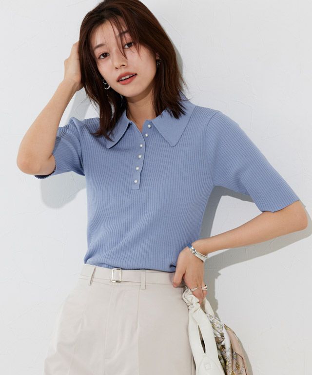 167cm / パールボタン / ブルー / M