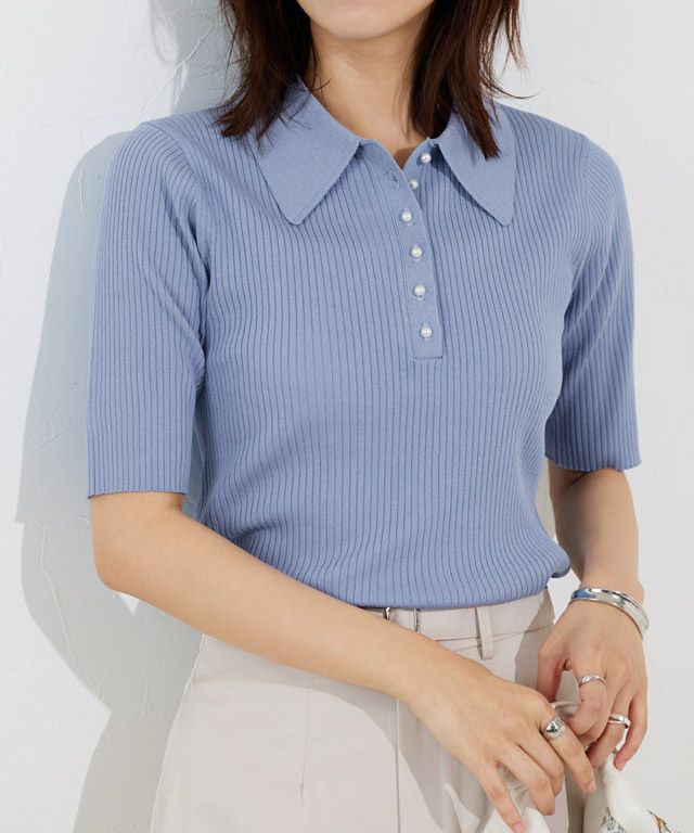 167cm / パールボタン / ブルー / M