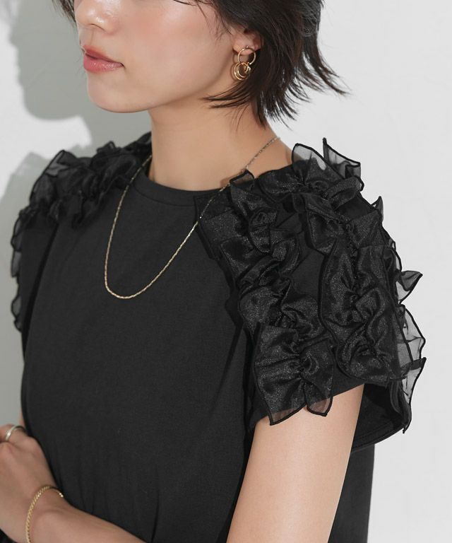 ERONIQUE BRANQUINHO シアーカットソー黒フリル ERONIQUE BRANQUINHO シアーカットソー黒フリル ERONIQUE BRANQUINHO
