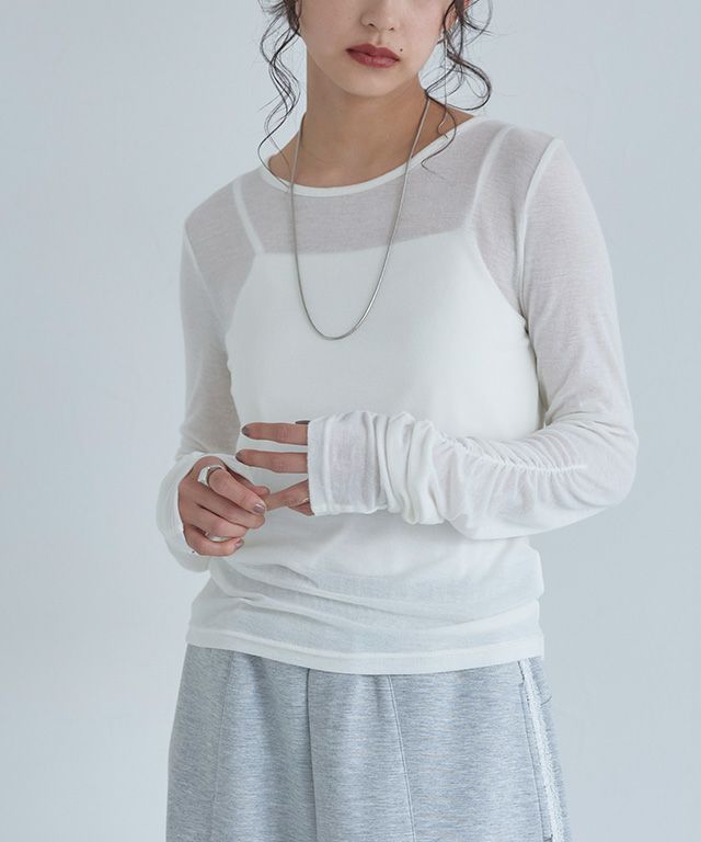 [ECLAM] 袖シャーリングシアーカットソー